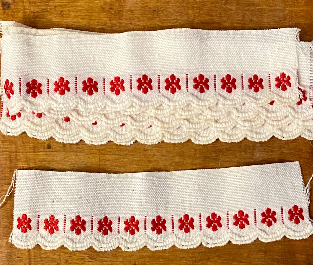 4 Inch Strips of Woven Edging Ribbon Red Flowers - Etsy
