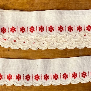 4 inch strips of woven edging Ribbon Red Flowers