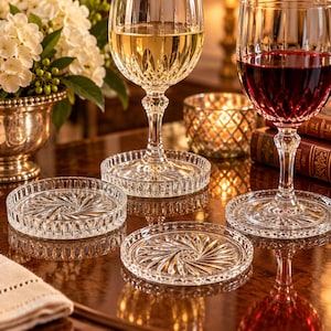 Vintage Clear Glass Czech Crystal Coasters Set of 4