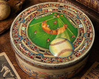 1970s Collectible Tin, Baseball Stadium by Eagle Snacks.