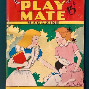 May include: Vintage "Children's Play Mate" magazine cover from September 1943. The cover features illustrations of three children. The magazine title is in yellow and black on a red background. The cover also includes the price of 15 cents.