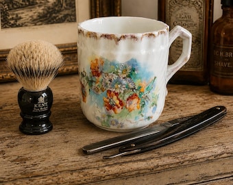 Beautiful Victorian Antique Shaving Mug Poppies Floral
