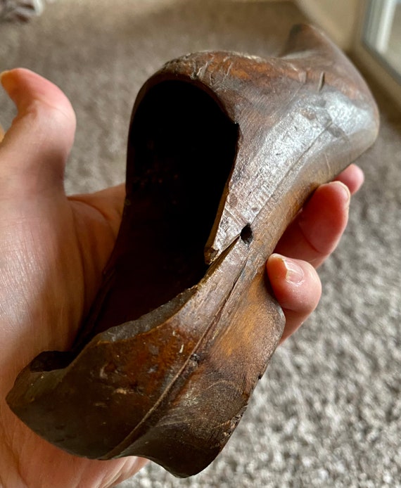1800s antique Childs Wooden Shoe hand carved Clog - image 9