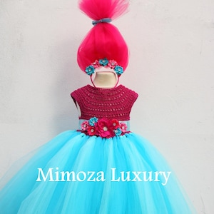 Poppy Troll Luxury Dress, Poppy troll birthday dress, poppy troll costume, poppy troll outfit, poppy princess dress, trolls birthday theme