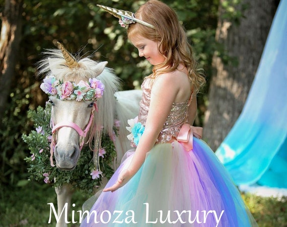Luxury Unicorn Birthday Dress, unicorn tutu dress, rainbow unicorn girls dress, sequins unicorn dress, rose gold unicorn dress, 1st birthday