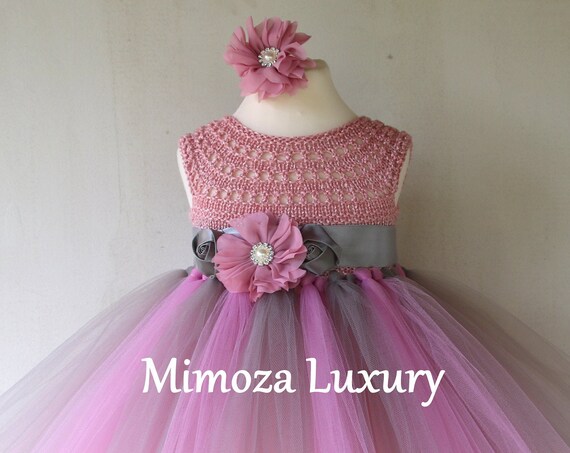 Dusky pink /Grey girls dress