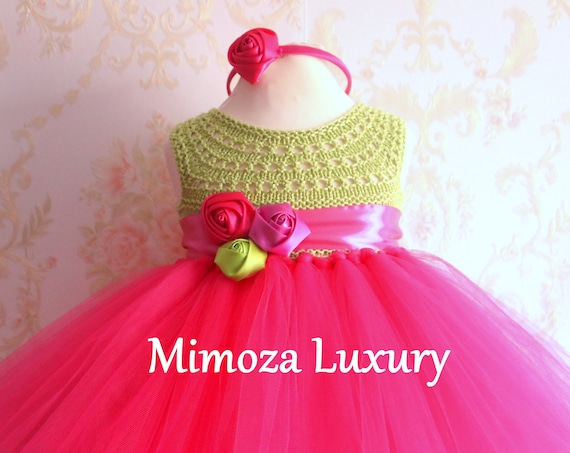Green / Fuchsia girls dress