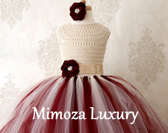 Burgundy & Champagne Flower Girl Dress