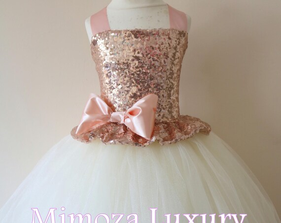 Rose Gold Flower Girl Dress, rose gold bridesmaid dress, couture flower girl gown, bespoke girls dress, tulle princess dress, rose gold tutu