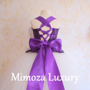Purple Ivory Flower Girl Dress, Purple bridesmaid dress, couture flower girl gown, bespoke girls dress, tulle princess dress, Purple gown
