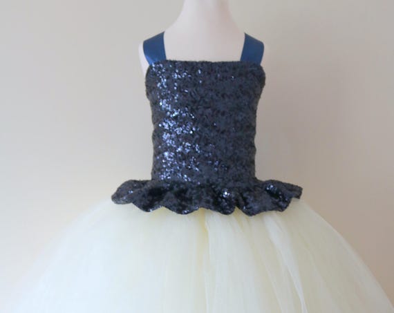 Navy Flower Girl Dress, Navy bridesmaid dress, Navy couture flower girl gown, bespoke girls dress, Navy tulle princess dress, Navy tutu
