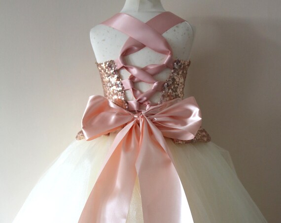 Rose Gold Flower Girl Dress, rose gold bridesmaid dress, couture flower girl gown, bespoke girls dress, tulle princess dress, rose gold tutu