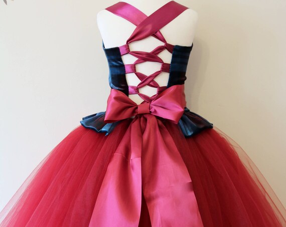 Tartan velvet Burgundy Flower Girl Dress, burgundy bridesmaid dress, tartan flower girl gown, bespoke girls dress, tulle princess dress