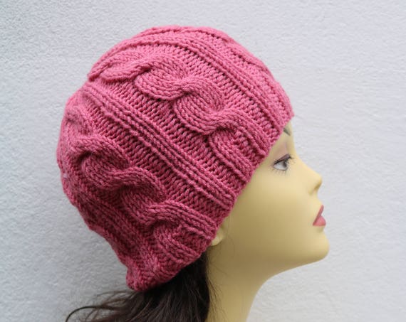 Rose women's Beanie hat, Hand Knitted Hat in rose pink beanie hat, knitted cap, knitted men's, women's beanie, winter beanie, rose ski hat
