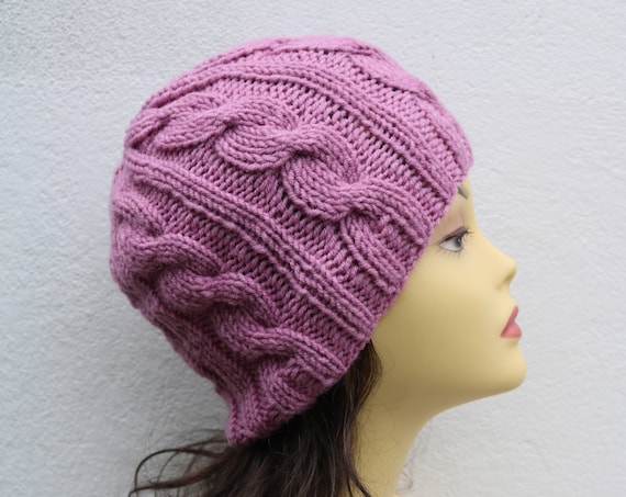 Dusky Pink women's Beanie hat, Hand Knitted Hat in mauve rose beanie hat cap, knitted men's, women's beanie hat, winter beanie, rose ski hat