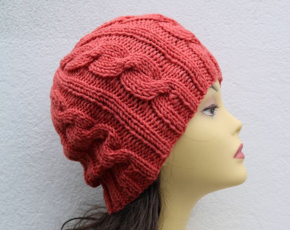 Coral women's Beanie hat, Hand Knitted Hat in coral beanie hat, knitted cap, knitted men's, women's beanie hat, winter beanie, coral ski hat