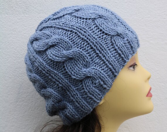 Light Denim Grey women's Beanie hat, Hand Knitted Hat in denim light grey beanie hat, knitted men's, women's beanie hat, winter hat, ski hat