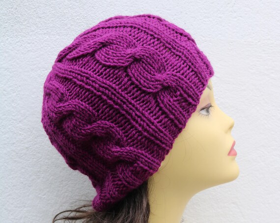 Violet women's Beanie hat, Hand Knitted Hat in violet beanie hat cap, knitted men's, women's beanie hat, winter beanie, purple ski hat