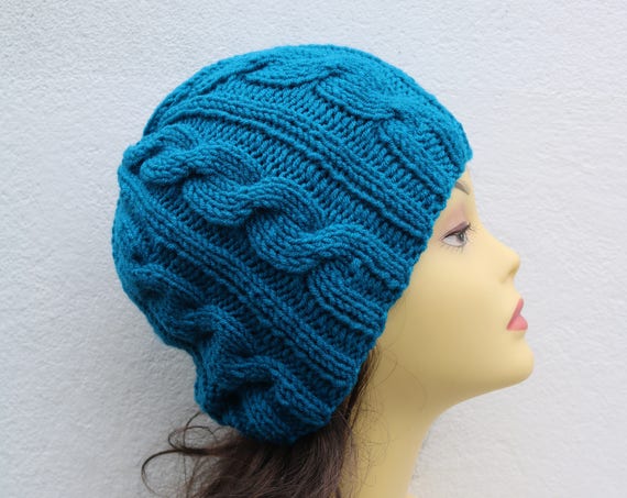 Petrol Blue women's Beanie hat, Hand Knitted Hat in teal blue beanie hat, knitted men's, women's beanie hat, winter beanie hat, blue ski hat