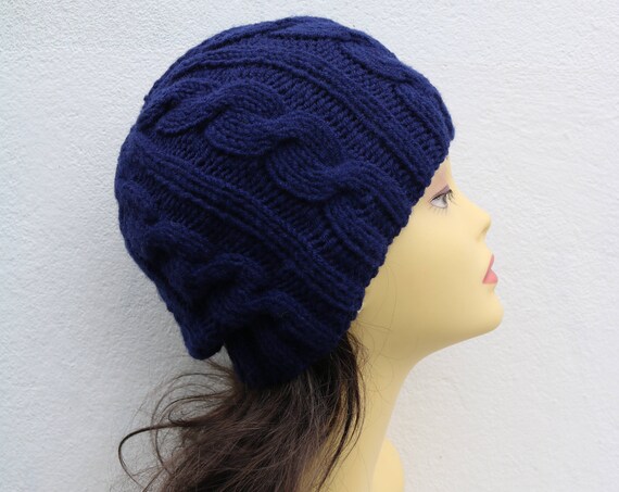 Navy women's Beanie hat, Hand Knitted Hat in navy, blue beanie hat, knitted mens, womens beanie hat , navy autumn winter beanie hat, ski hat