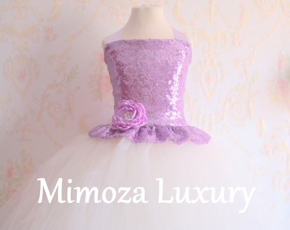 Lilac sequin White tulle Flower Girl Dress, lilac bridesmaid dress, couture flower girl gown, bespoke girls dress,lilac tulle princess dress