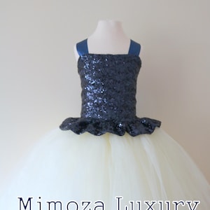 Vestido de flor azul marinho, vestido de dama de honra azul marinho, vestido de flor de alta costura azul marinho, vestido de meninas sob medida, vestido de princesa de tule azul marinho, tutu azul marinho
