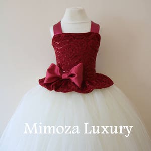 Burgundy Flower Girl Dress, burgundy bridesmaid dress, couture flower girl gown, bespoke girls dress, tulle princess dress, ivory tutu
