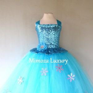 Luxury Elsa Dress, frozen blue birthday sequin dress