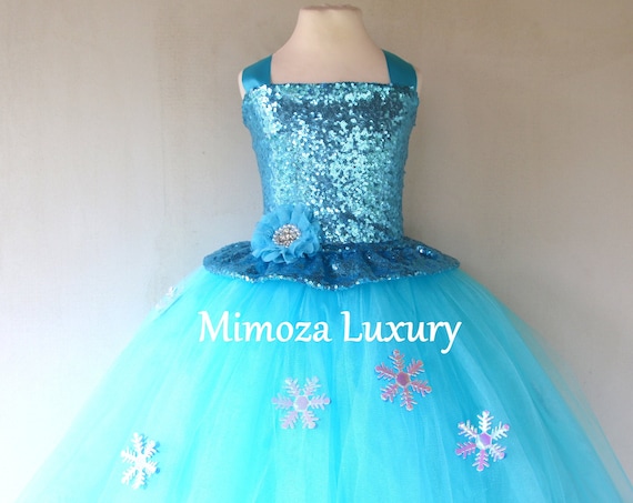 Luxury Elsa Dress, frozen blue birthday sequin dress