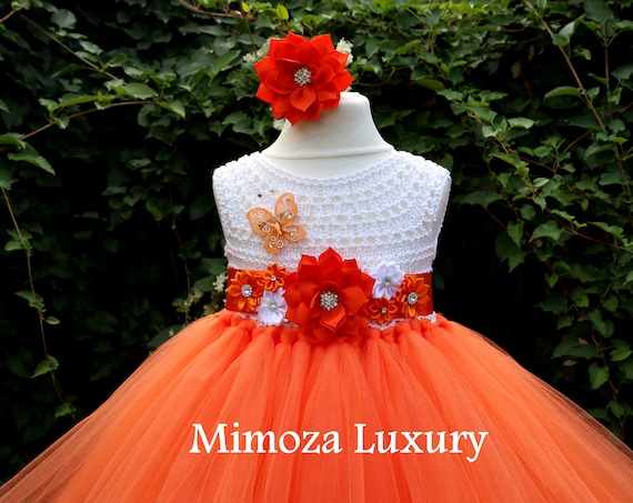 Orange Flower girl dress, orange Birthday dress, girl orange tutu dress, infant orange dress, orange princess dress, handmade tutu dress