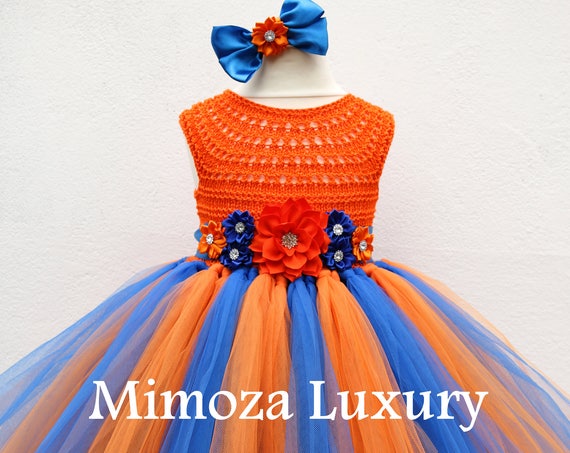 Florida Gator girl dress, orange blue gator tutu dress, university of florida dress, princess dress, orange tulle dress, UF tutu dress