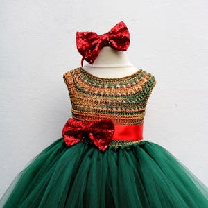 Christmas tutu dress, Christmas eve dress, Christmas green elf tutu dress, red green princess dress, emerald crochet top tulle dress