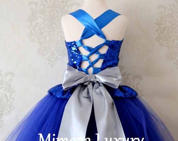 Luxury Royal Blue Flower Girl Dress, blue bridesmaid dress, couture royal blue flower girl gown, bespoke girls dress, tulle princess dress