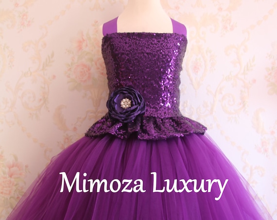 Purple Flower Girl Dress, Purple bridesmaid dress, purple flower girl gown, bespoke girls dress, tulle princess dress, Purple girl dress