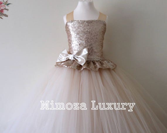 Champagne Flower girl Dress, champagne tulle dress, champagne bridesmaid dress