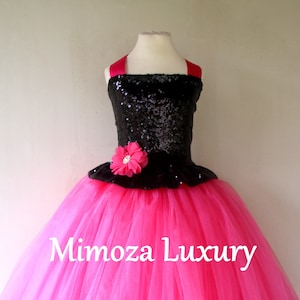 Hot pink & Black sequins Girls Dress, hot pink princess dress