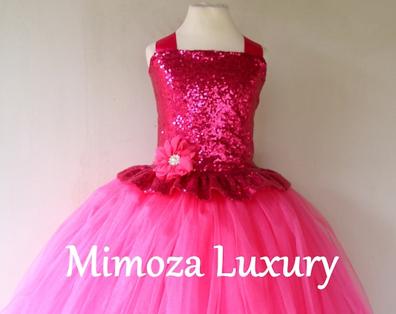 Fuchsia sequins Girls Dress, hot pink princess dress