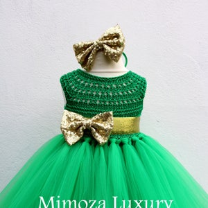 Christmas tutu dress, Christmas eve dress, Christmas green elf tutu dress, red green gold princess dress, emerald crochet top tulle dress