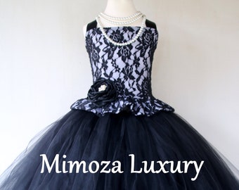 Black Lace Flower girl dress, black bridesmaid dress