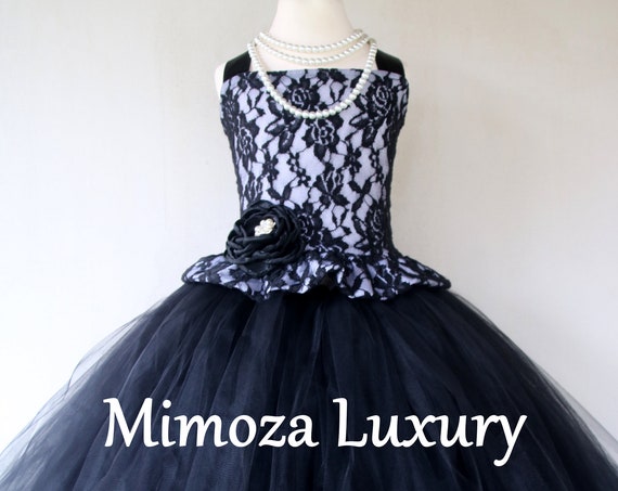 Black Lace Flower girl dress, black bridesmaid dress
