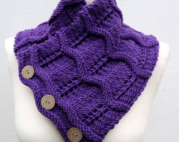 Purple Merino Wool Hand Knitted Scarf, Knit scarf wrap purple Scarf, Shawl, Wrap, Neck warmer, knit scarf, purple women's knit scarf, collar