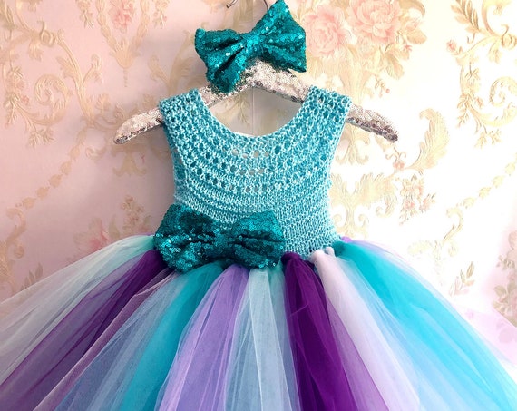 Turquoise mermaid girl dress, mermaid birthday dress, sea princess dress, turquoise tutu dress