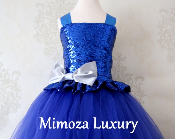 Royal Blue Sequin Flower Girl Dress, blue sequin bridesmaid dress, royal blue flower girl gown, bespoke girls dress, tulle princess dress