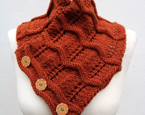 Rust Brown Merino Wool Hand Knitted Scarf, Knit scarf wrap rust Brown Scarf, Shawl, Wrap, Neck warmer, Brown knit scarf, women's knit scarf