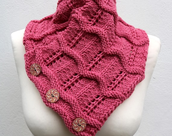Baroque Rose Merino Wool Hand Knitted Scarf, Knit scarf wrap rose Scarf, Shawl, Wrap, Neck warmer, knit scarf, rose pink women's knit scarf