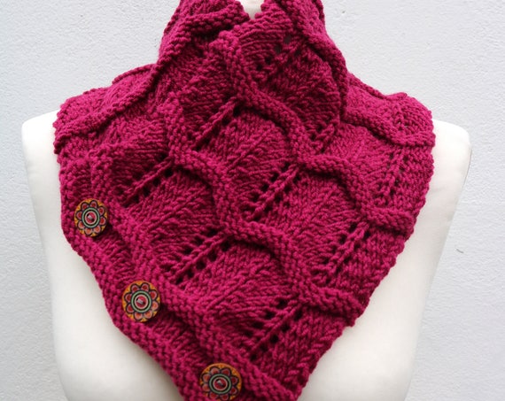 Fuchsia Merino Wool Hand Knitted Scarf, Knit scarf wrap magenta Scarf, Shawl, Wrap, Neck warmer, knit scarf, fuchsia pink women's knit scarf