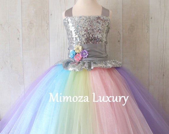 Luxury Unicorn Birthday Dress, unicorn tutu dress, rainbow unicorn girls dress, sequins unicorn dress, silver unicorn dress, 1st birthday