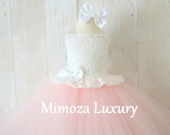 Flower Girl Dress, Ivory Lace Blush tulle dress , ivory bridesmaid dress, flower girl gown, bespoke girls dress, ivory tulle dress