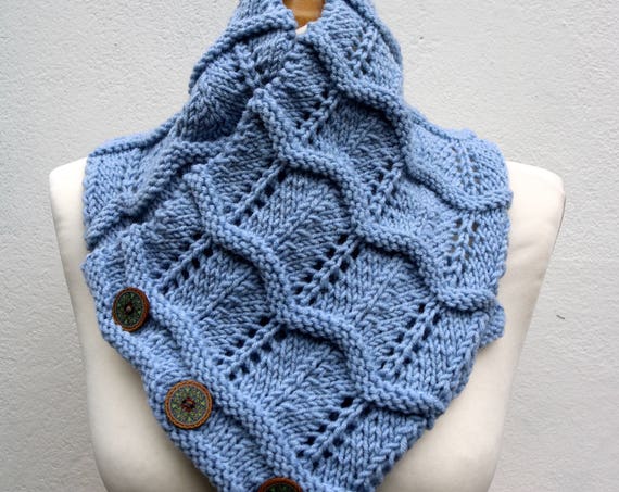 Light Blue Merino Wool Hand Knitted Scarf, Knit scarf wrap light blue Scarf, Shawl, Wrap, Neck warmer, knit scarf, blue women's knit scarf