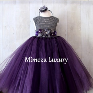 Grey Plum Flower girl dress, Gray Aubergine flower girl dress, eggplant grey tulle dress, girls wedding dress, grey little bridesmaid dress